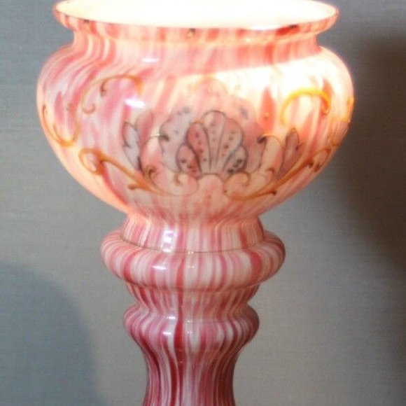 Vintage Glass Vase BOHEMIAN CZECH Pink Splatter Hand Blown Hand Painted - Picture 1 of 2